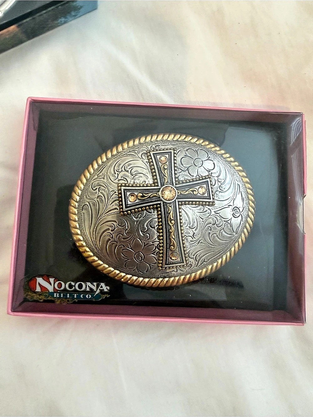 Nocona Belt Co. Nocona Cross Western Belt Buckle. Silver & Gold